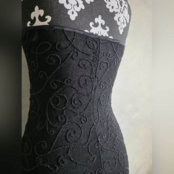 Vintage Black Halter Beaded Maxi Dress Cache Sz M - Picture 8 of 16